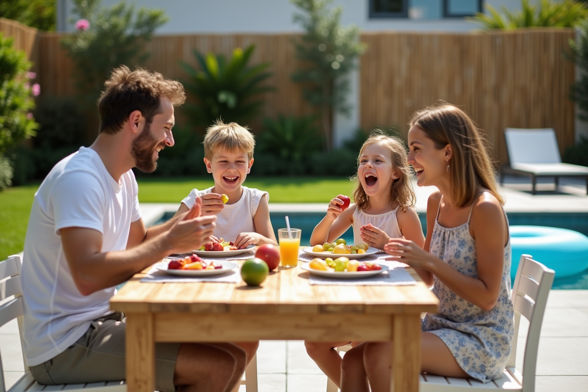 Famille souriante autour d