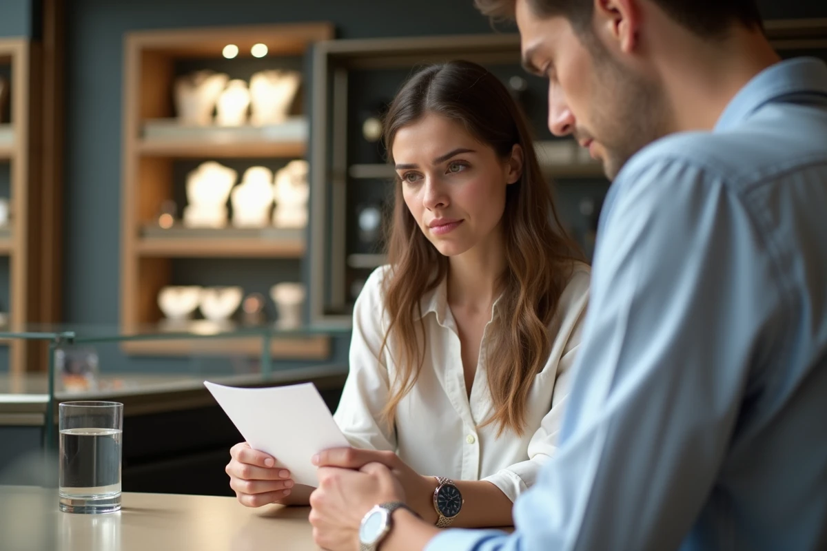 Jeune femme examinant une montre en boutique moderne