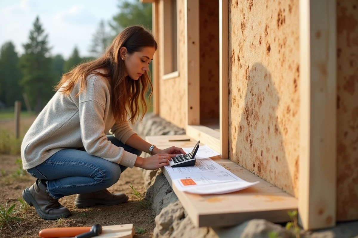 Femme mesurant une isolation en extérieur sur un chantier
