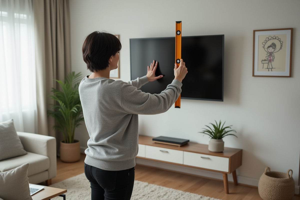 Femme vérifiant la fixation d