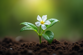 Jeune jasmine en sol riche en nutriments en gros plan