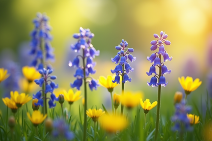 Margarites et campanules dans une prairie ensoleillee