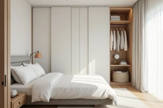 Suite parentale de 15m2 bien organisée avec lit queen, dressing intégré et rangements optimisés